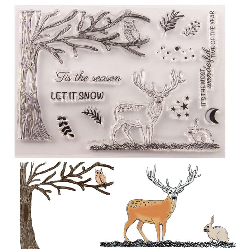 arriettycraft Christmas Elk Clear Stamps for Card Making or Journaling, Tis The Season Deer Tree Owl Rubber Stamps for Journals Album Scrapbooking Paper Crafts Decoratiion - Image 1